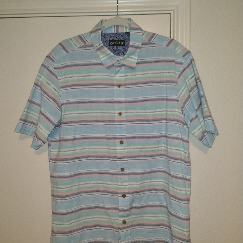 Orvis Striped Short Sleeve Button Up Shirt Men's sz Medium.